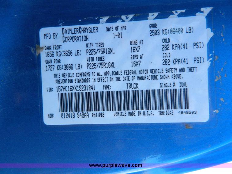 image for item G7691 2001 Dodge Ram 1500 pickup truck