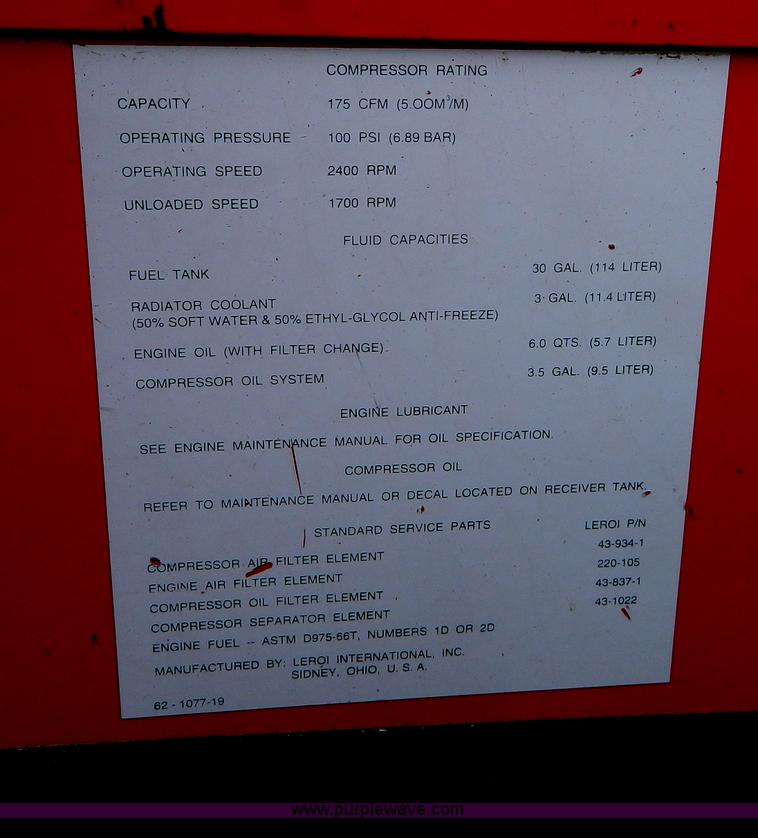 image for item G7723 1994 Leroi Q175DJE air compressor