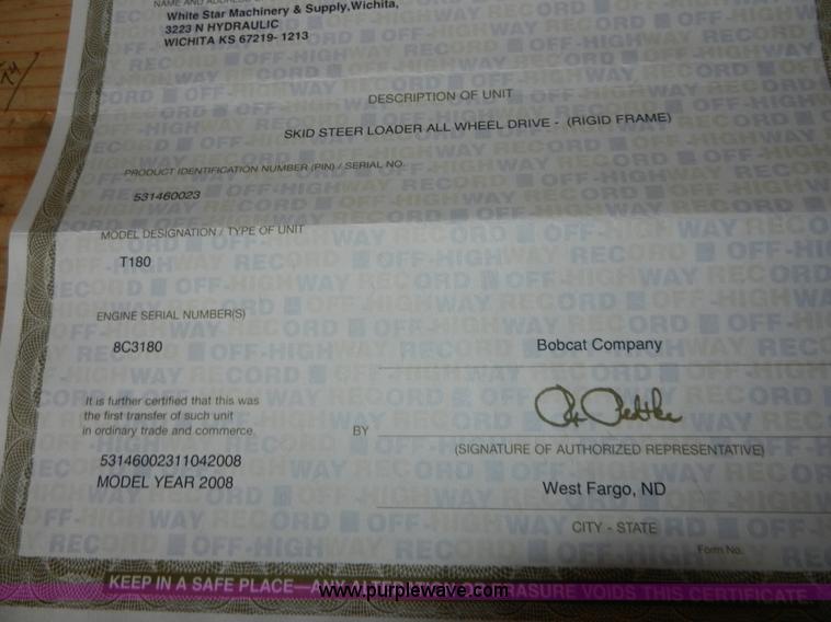 image for item A3953 2008 Bobcat T180  compact skid steer