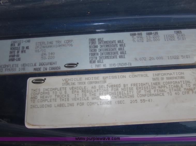 image for item B5408 2001 Sterling LT8500 triple axle dump truck