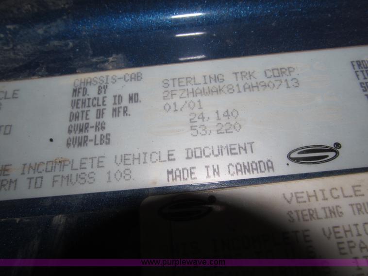 image for item B5409 2001 Sterling LT8500 triple axle dump truck