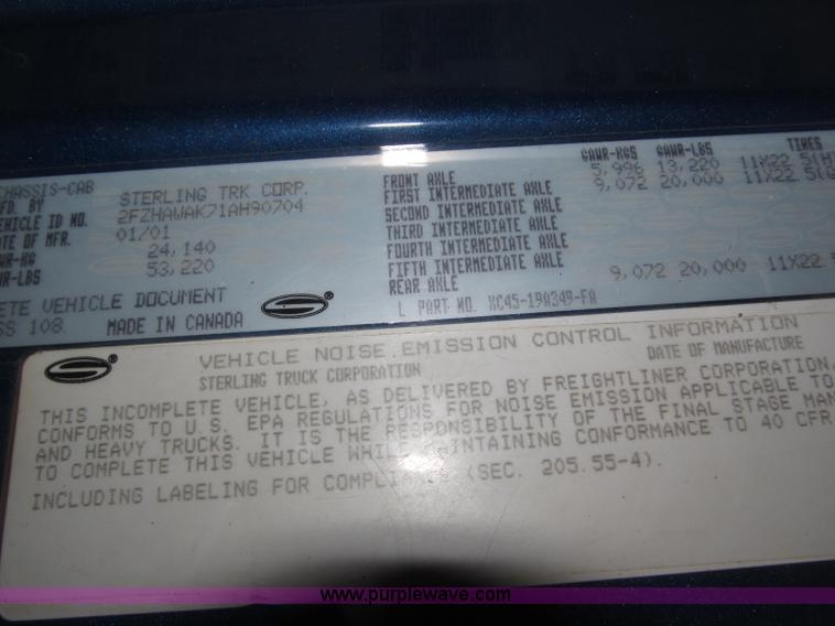 image for item B5411 2001 Sterling LT8500 triple axle dump truck