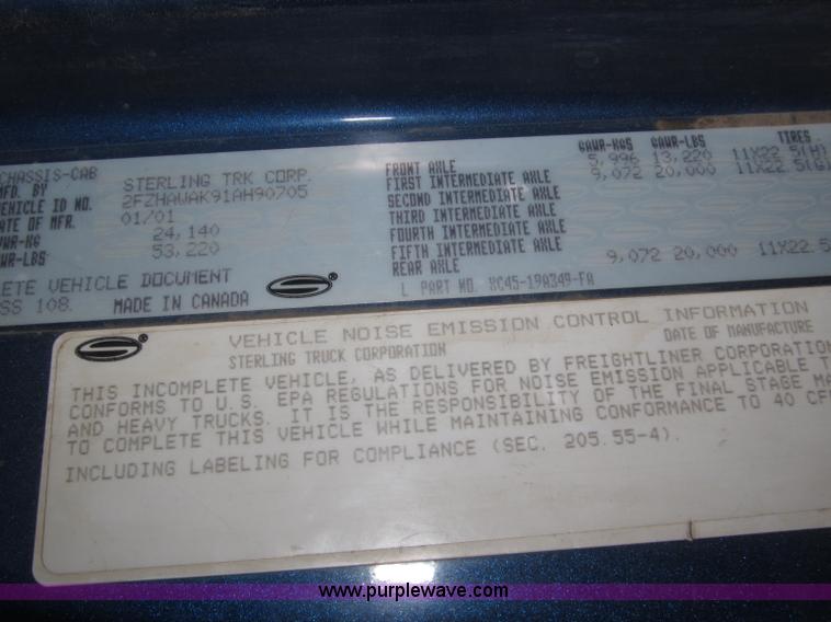 image for item B5412 2001 Sterling LT8500 triple axle dump truck