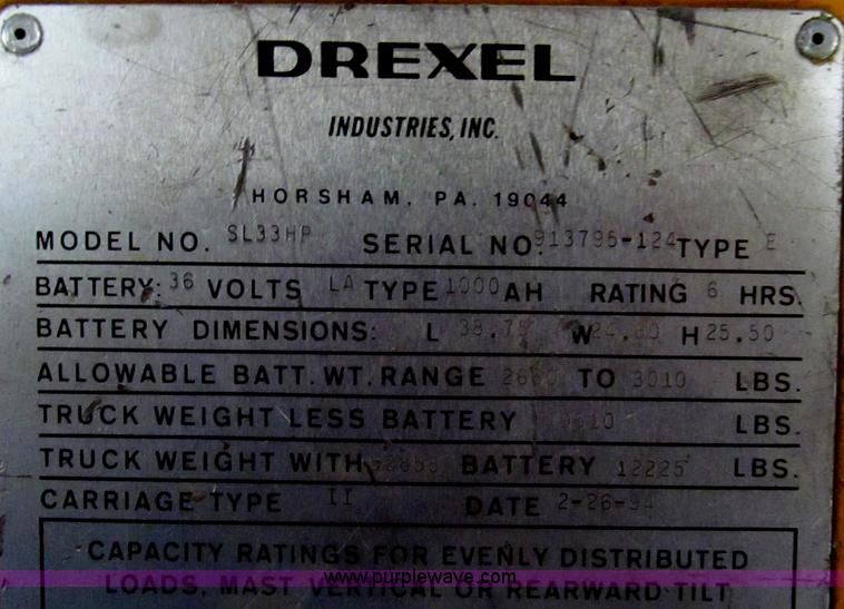 image for item E3789 1994 Drexel SL33HP electric forklift