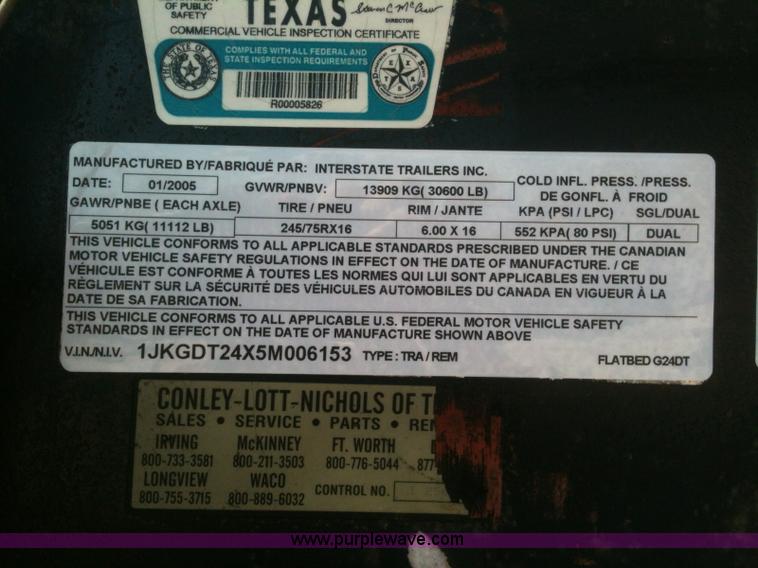 image for item F3151 2005 Interstate Trailers gooseneck flatbed trailer