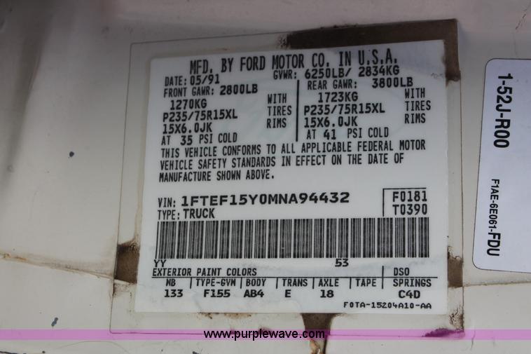 image for item E2966 1991 Ford F150 pickup truck