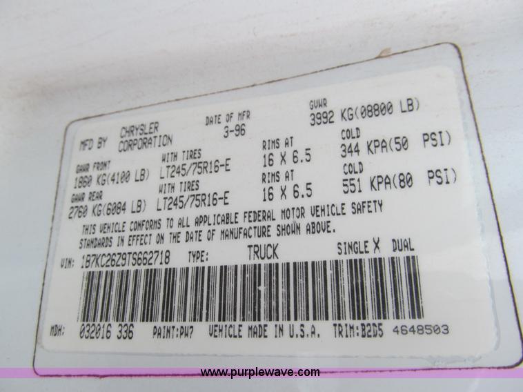 image for item F3122 1996 Dodge Ram 2500 pickup truck