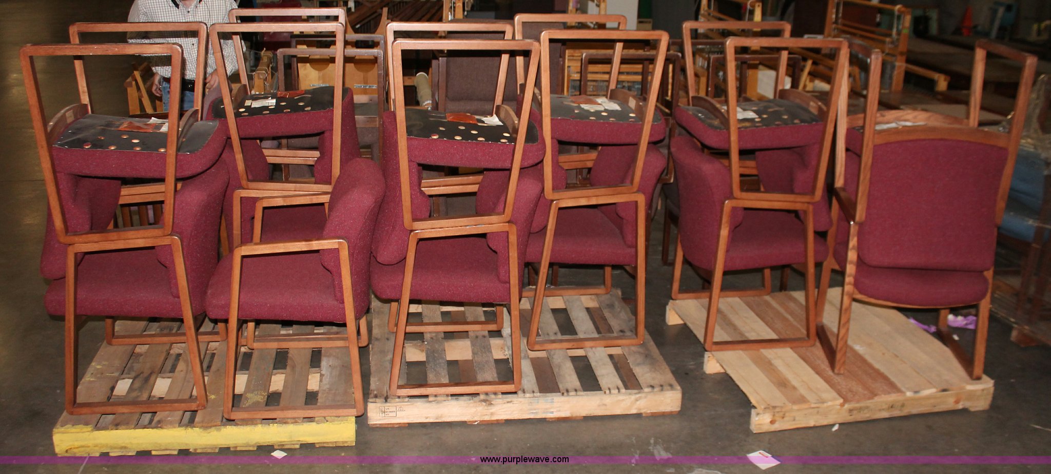 (13) upholstered wood office chairs in Wichita, KS Item M9217 sold Purple Wave