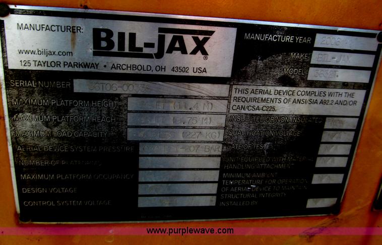 image for item E5899 2006 Biljax 3632T towable boom