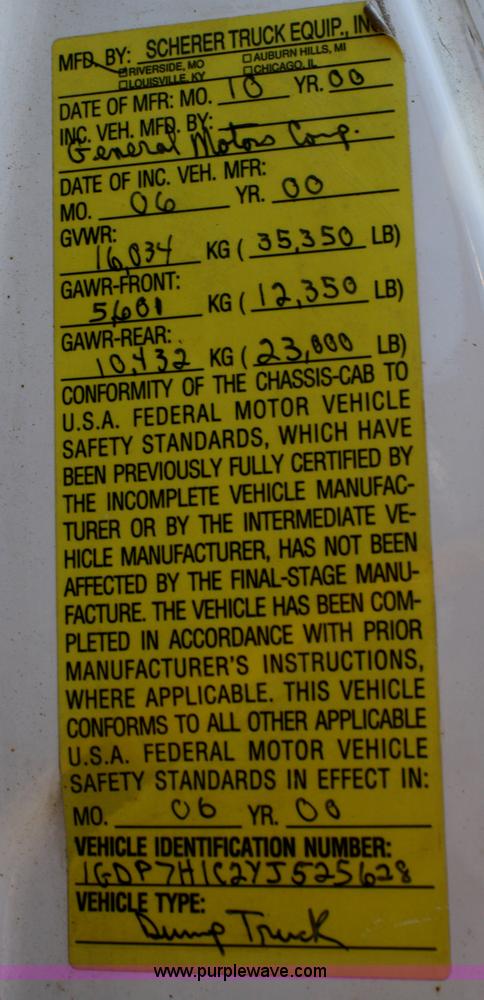 image for item G5002 2000 GMC C8500 dump truck