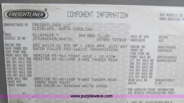 image for item E3823 2005 Freightliner CL120 semi truck