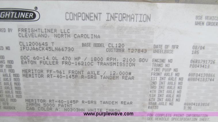 image for item E3826 2005 Freightliner CL120 semi truck