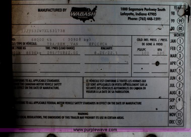 image for item F2572 1999 Wabash reefer trailer