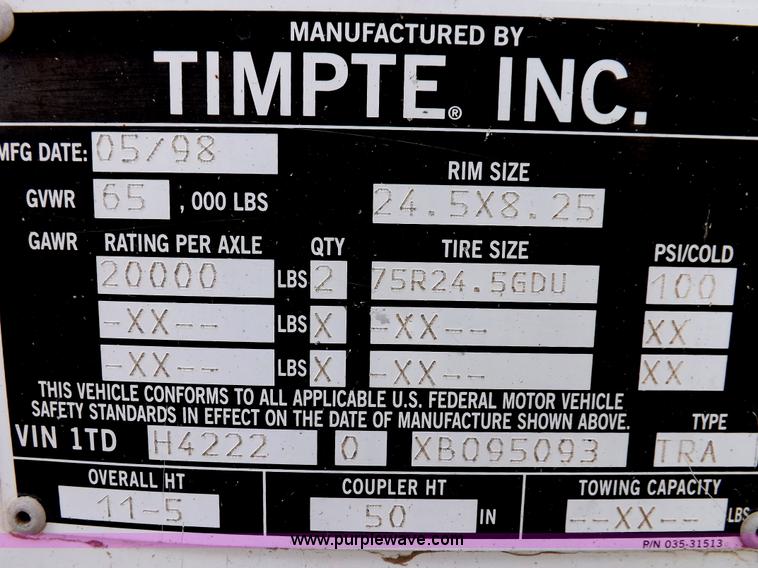 image for item F6468 1999 Timpte super hopper grain trailer