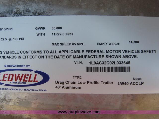 image for item E3828 2002 Ledwell Dragchain trailer