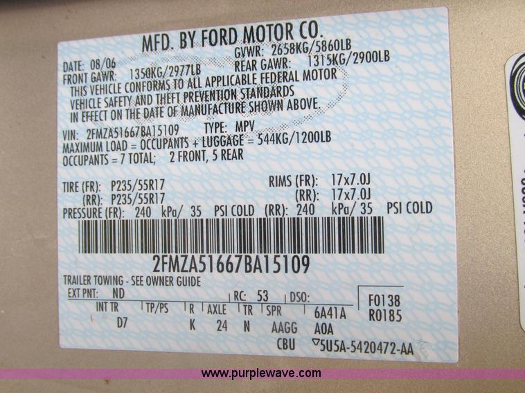 image for item F4403 2007 Ford Freestar SE van