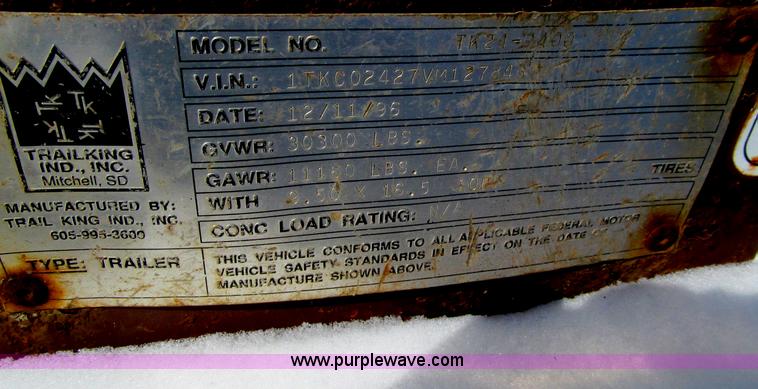image for item D7241 1997 Trail King TK24-2400 equipment trailer
