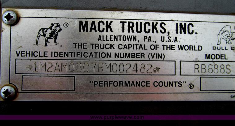image for item F5951 1994 Mack RB688S quad axle dump truck