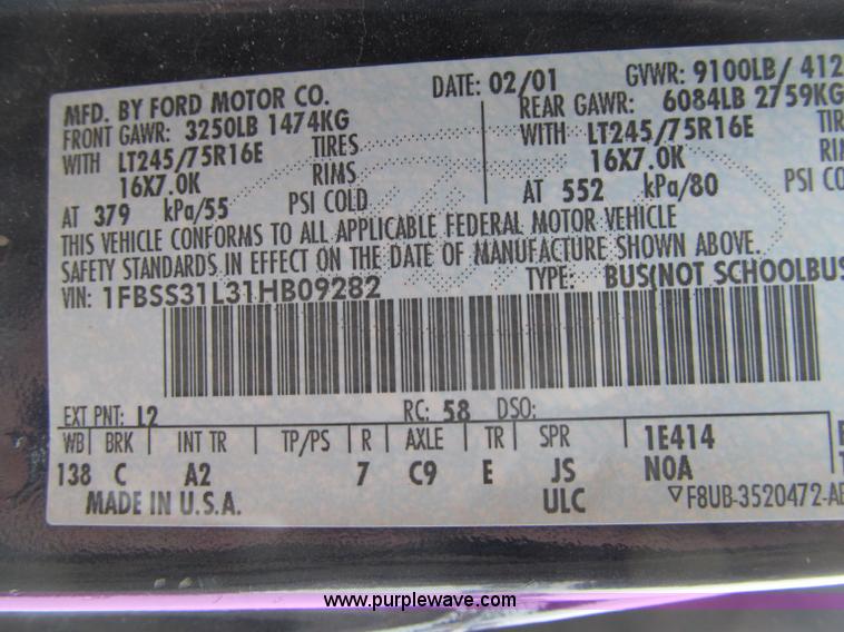 image for item F5973 2001 Ford Econoline E350 Extended van