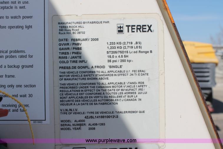 image for item E3338 2008 Terex Amida AL4000 light tower/generator