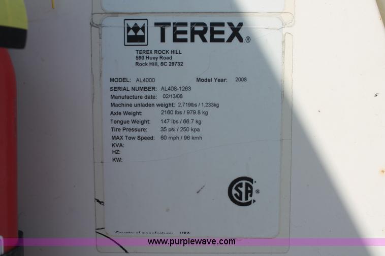image for item E3338 2008 Terex Amida AL4000 light tower/generator