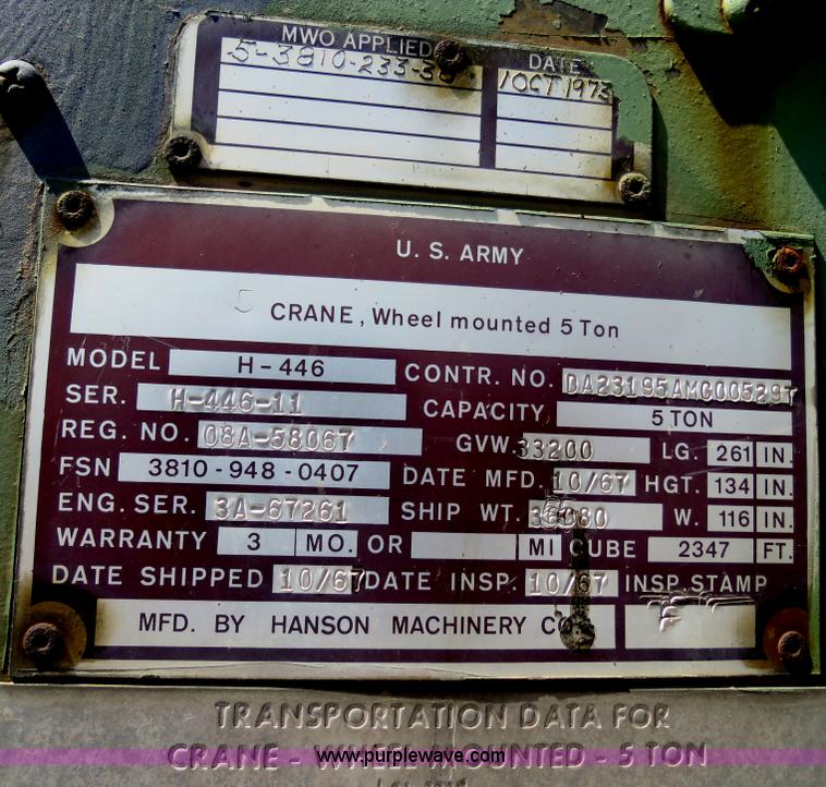 image for item B4704 1967 Hanson Machinery H-446 five ton wheel mounted crane