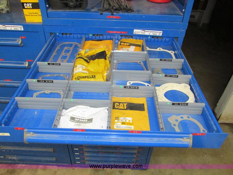image for item V9962 Equipto parts bin and assorted Caterpillar parts