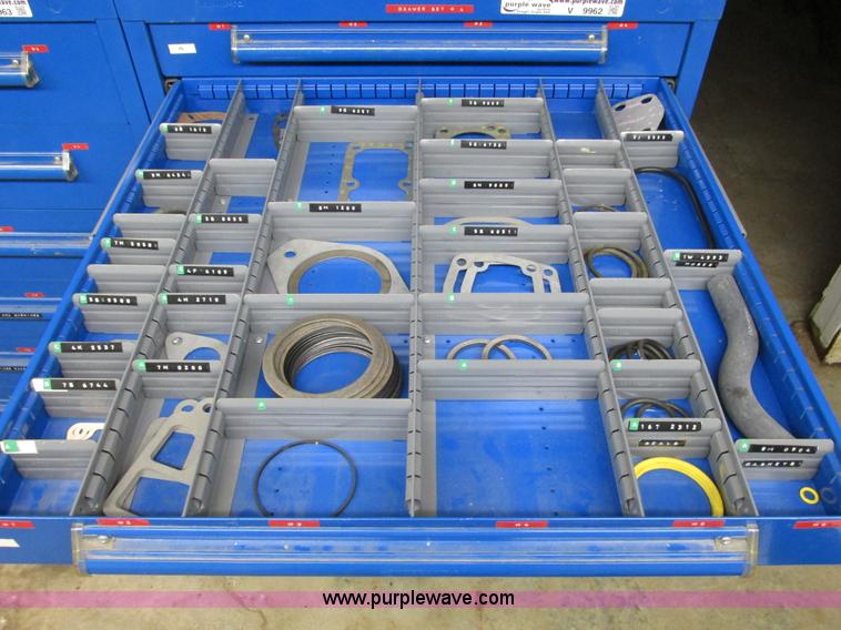 image for item V9962 Equipto parts bin and assorted Caterpillar parts