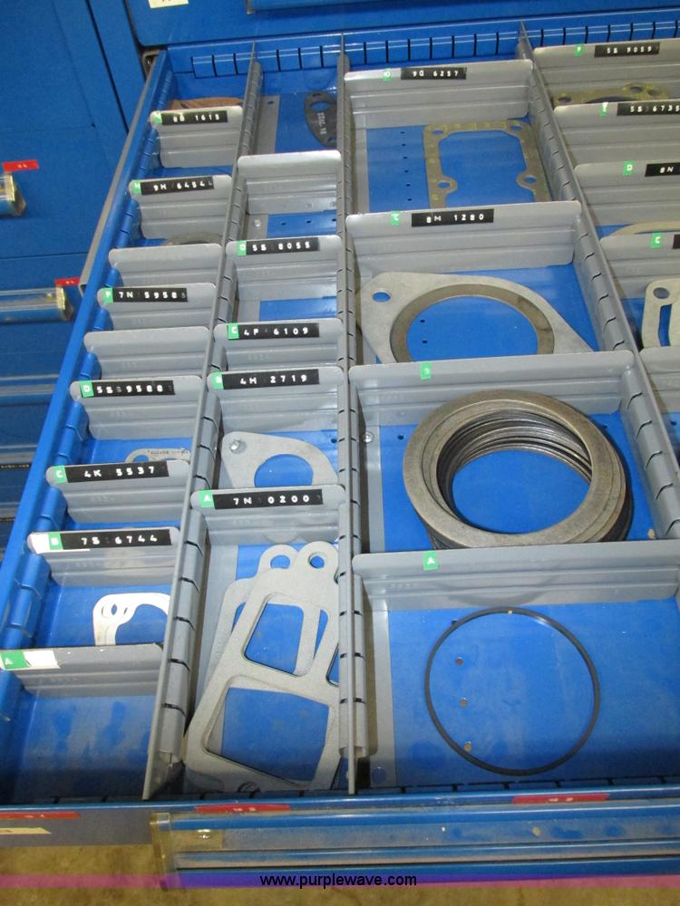 image for item V9962 Equipto parts bin and assorted Caterpillar parts