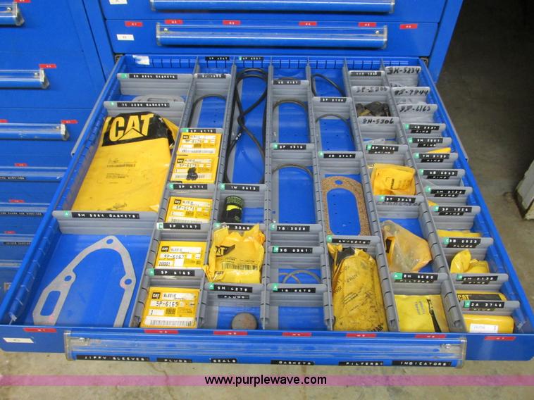 image for item V9962 Equipto parts bin and assorted Caterpillar parts