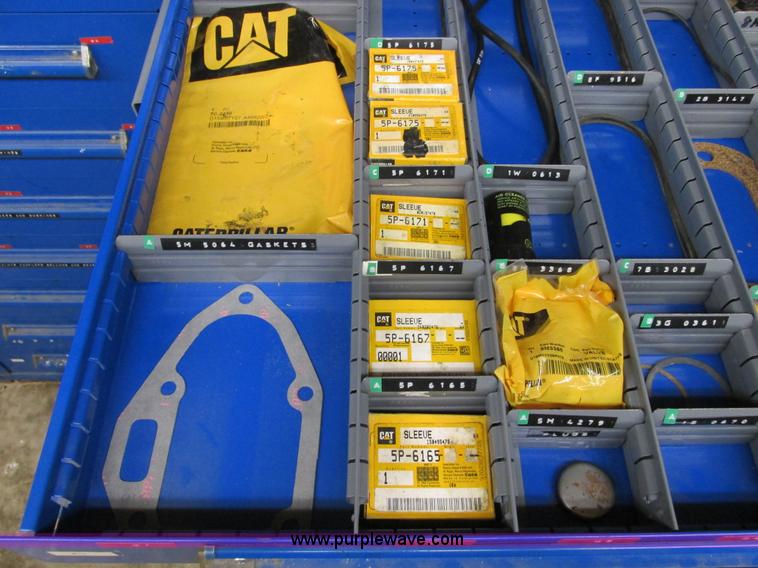image for item V9962 Equipto parts bin and assorted Caterpillar parts