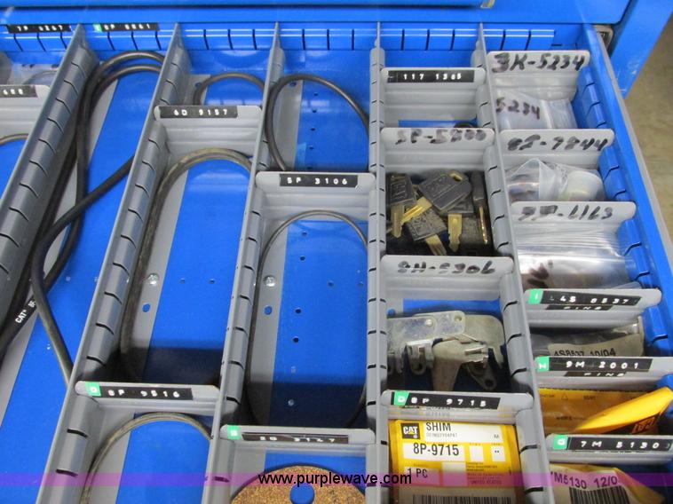 image for item V9962 Equipto parts bin and assorted Caterpillar parts