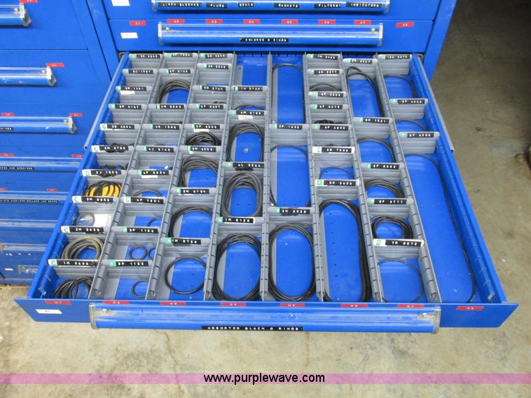 image for item V9962 Equipto parts bin and assorted Caterpillar parts