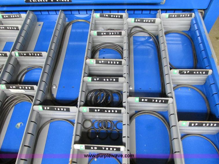 image for item V9962 Equipto parts bin and assorted Caterpillar parts