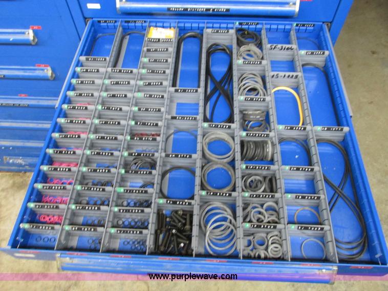 image for item V9962 Equipto parts bin and assorted Caterpillar parts
