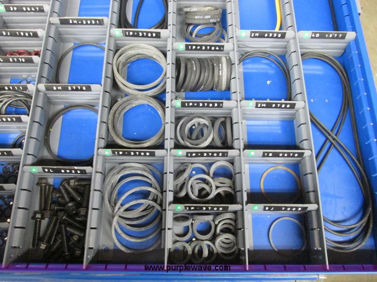 image for item V9962 Equipto parts bin and assorted Caterpillar parts