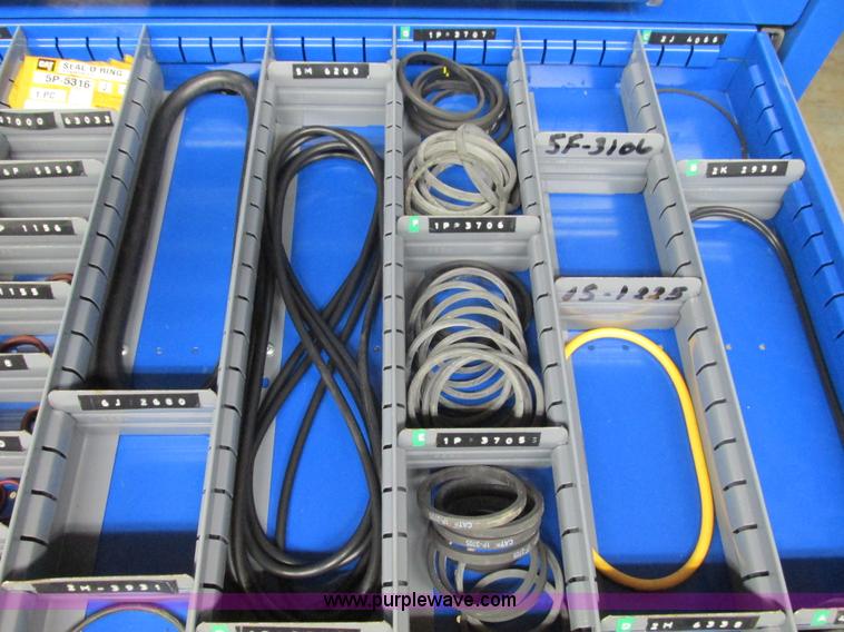 image for item V9962 Equipto parts bin and assorted Caterpillar parts