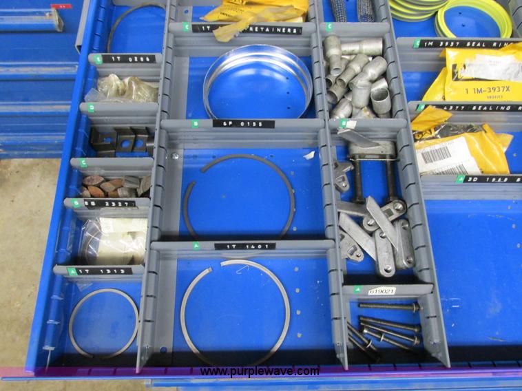 image for item V9962 Equipto parts bin and assorted Caterpillar parts