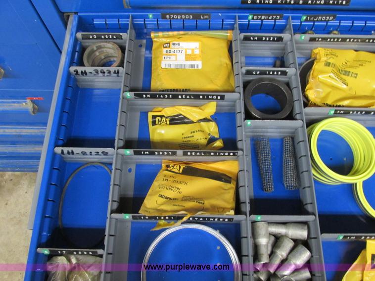 image for item V9962 Equipto parts bin and assorted Caterpillar parts