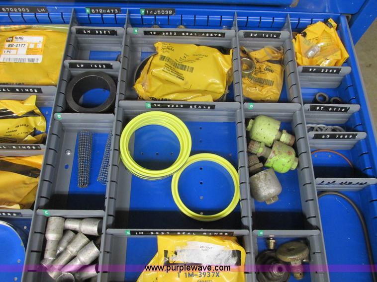 image for item V9962 Equipto parts bin and assorted Caterpillar parts