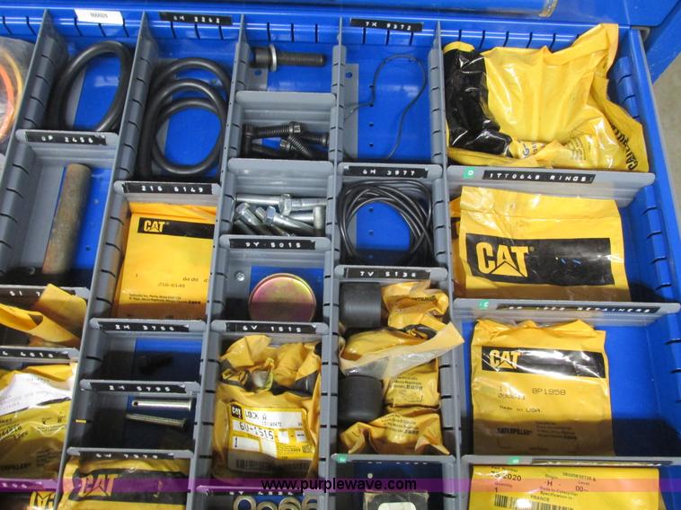 image for item V9962 Equipto parts bin and assorted Caterpillar parts