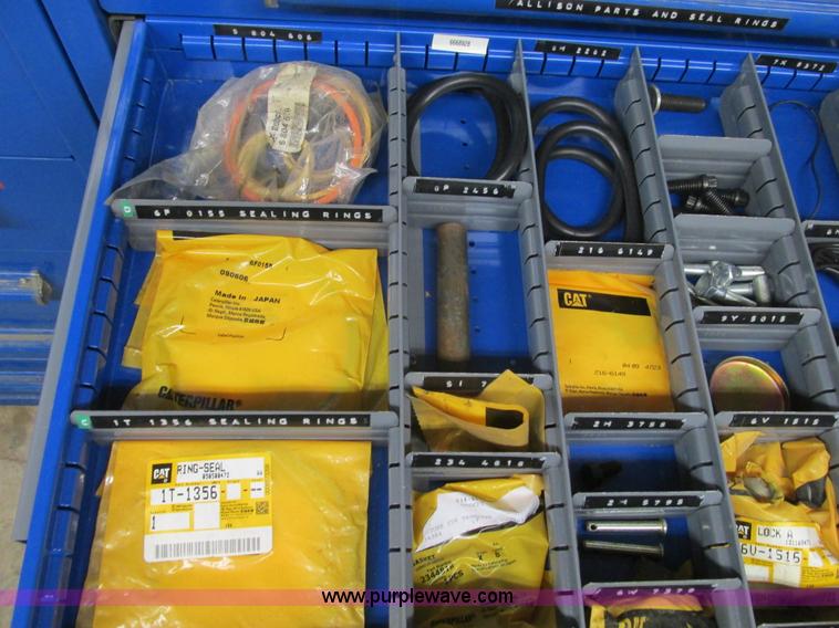 image for item V9962 Equipto parts bin and assorted Caterpillar parts