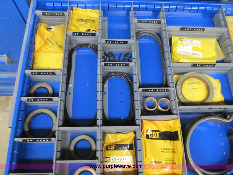 image for item V9962 Equipto parts bin and assorted Caterpillar parts