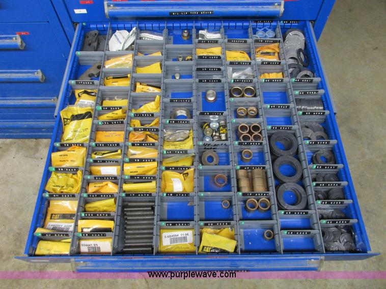 image for item V9962 Equipto parts bin and assorted Caterpillar parts