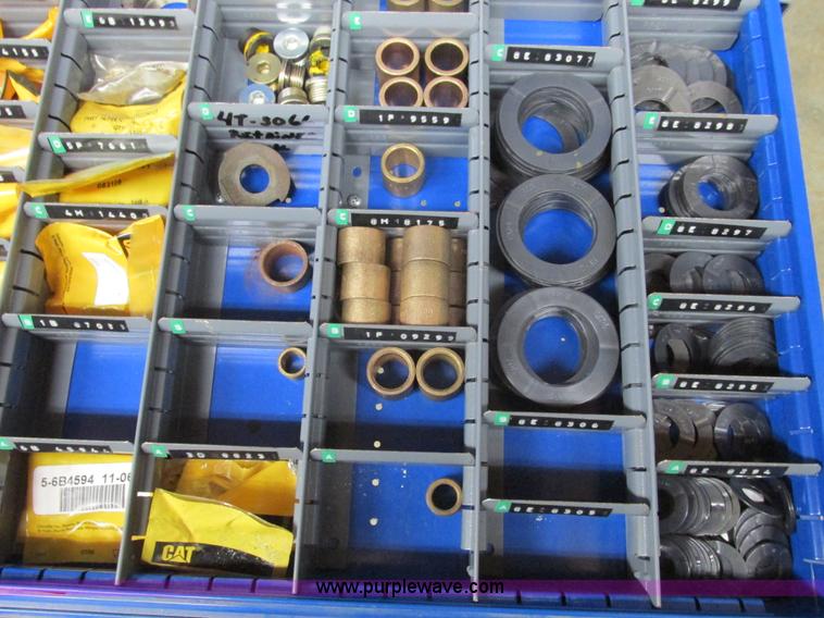 image for item V9962 Equipto parts bin and assorted Caterpillar parts