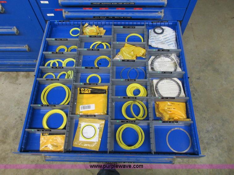 image for item V9962 Equipto parts bin and assorted Caterpillar parts