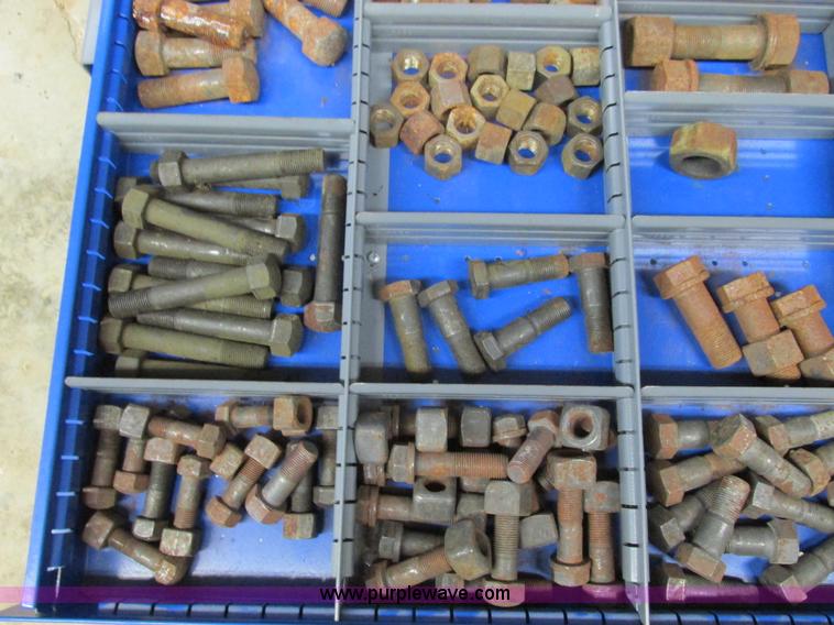 image for item V9962 Equipto parts bin and assorted Caterpillar parts