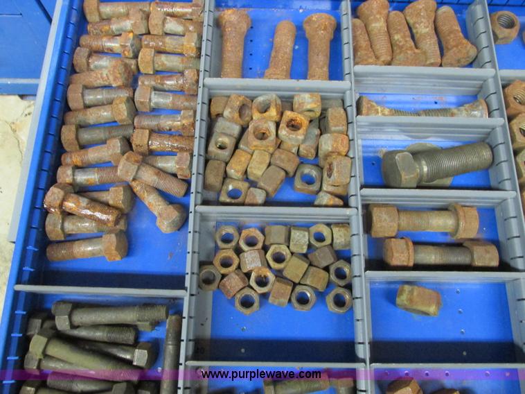 image for item V9962 Equipto parts bin and assorted Caterpillar parts