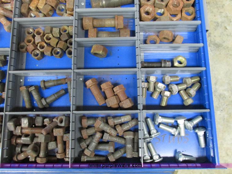 image for item V9962 Equipto parts bin and assorted Caterpillar parts