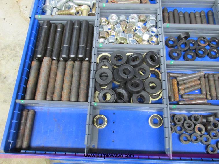 image for item V9962 Equipto parts bin and assorted Caterpillar parts